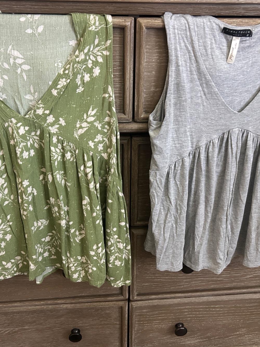 Final Touch Olive Floral & Heather Gray V-Neck Tank Tops